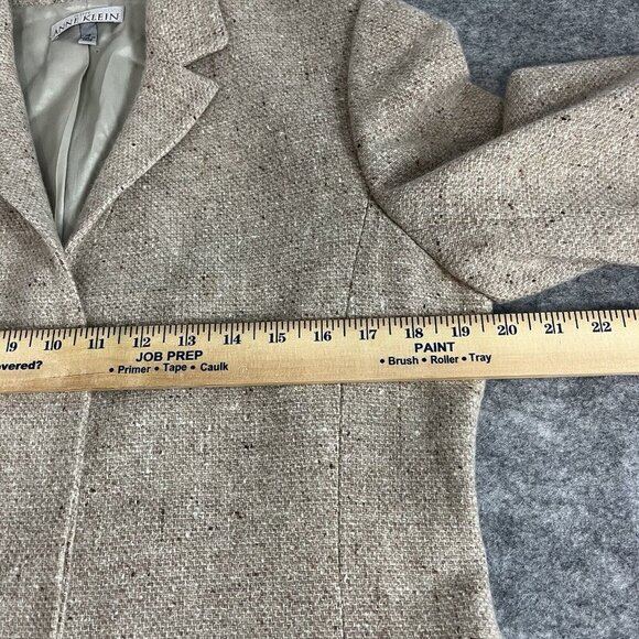 Ann Klein Wool Angora Blazer Jacket Womens Petite 10 Cream Tweed Light Academia - Picture 11 of 16
